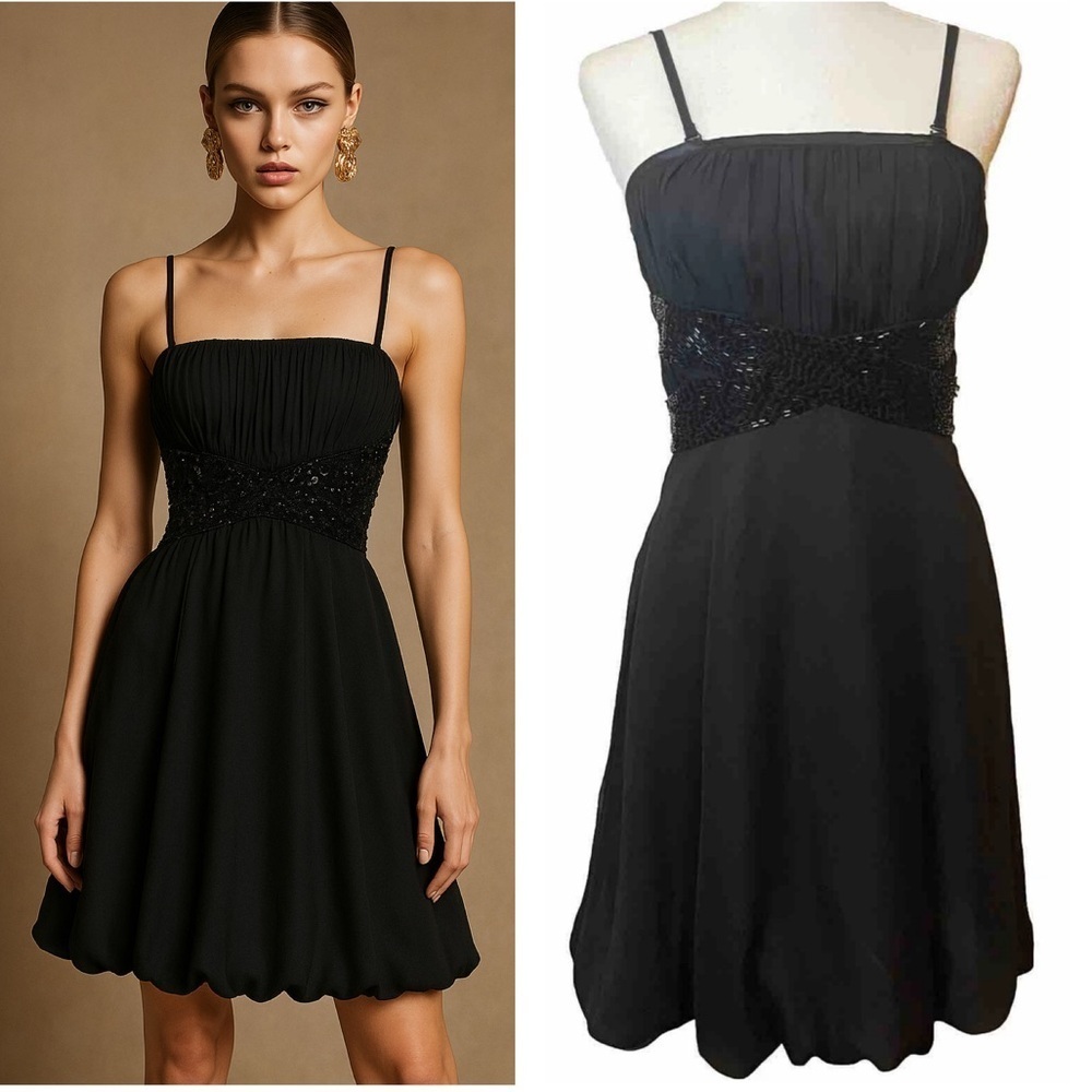 Vintage Versace Black Mini Dress M 8 Strapless Beaded Designer Cocktail Party